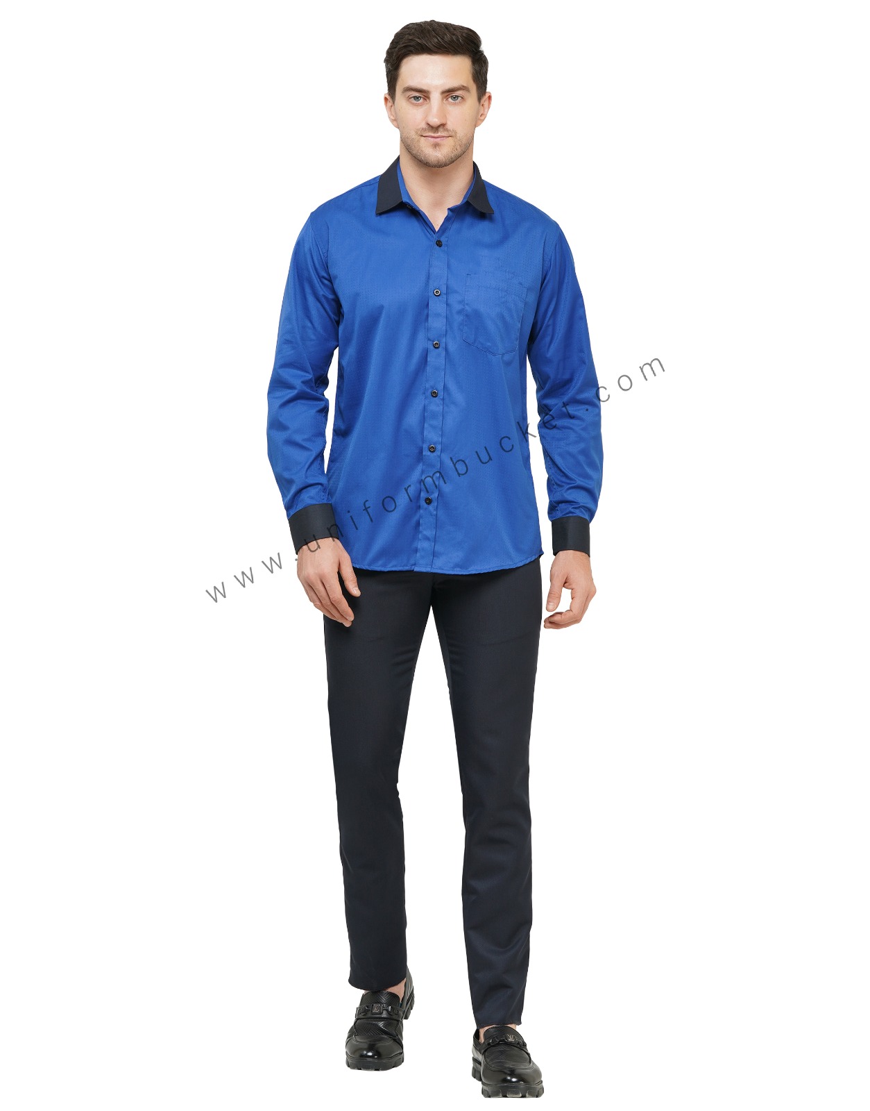 ROYAL BLUE DOTTED MALE SHIRT WITH DARK NAVY BLUE TRIM thumbnail 4